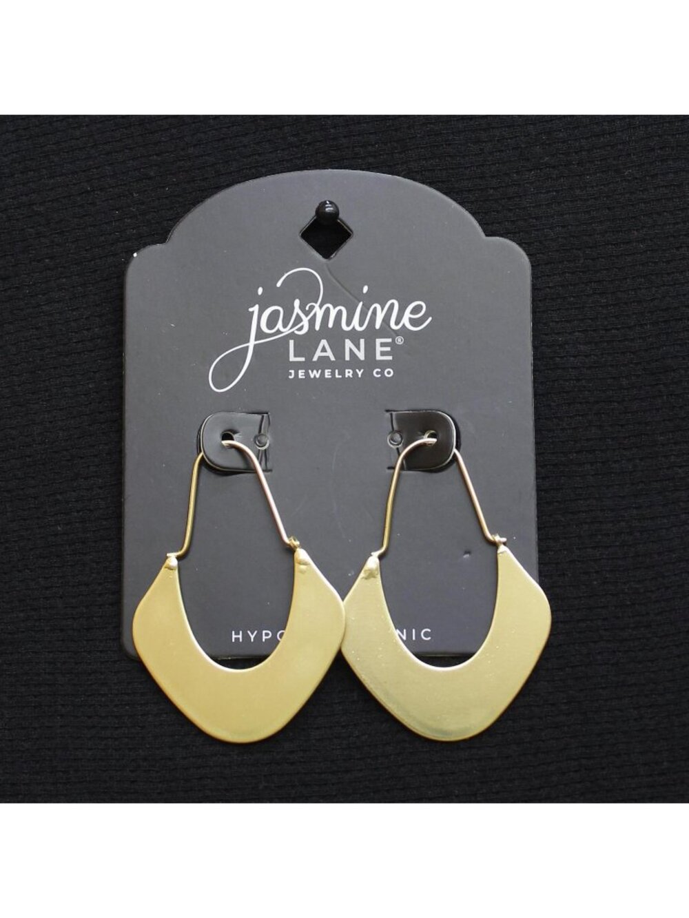 NWT Jasmine Lane Crescent Demi Hoop Hypoallergenic Earrings Gold Yellow 2"